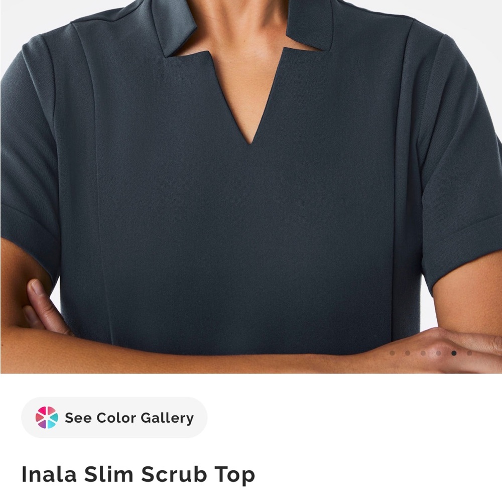 Figs Gray Fitted Short Sleeve Notched Collar Blouse. Scrubbed top